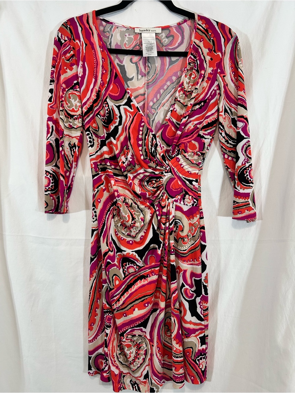 Laundry by Design Paisley Twist Front Stretch Dress Size 6 Pink Res Orange